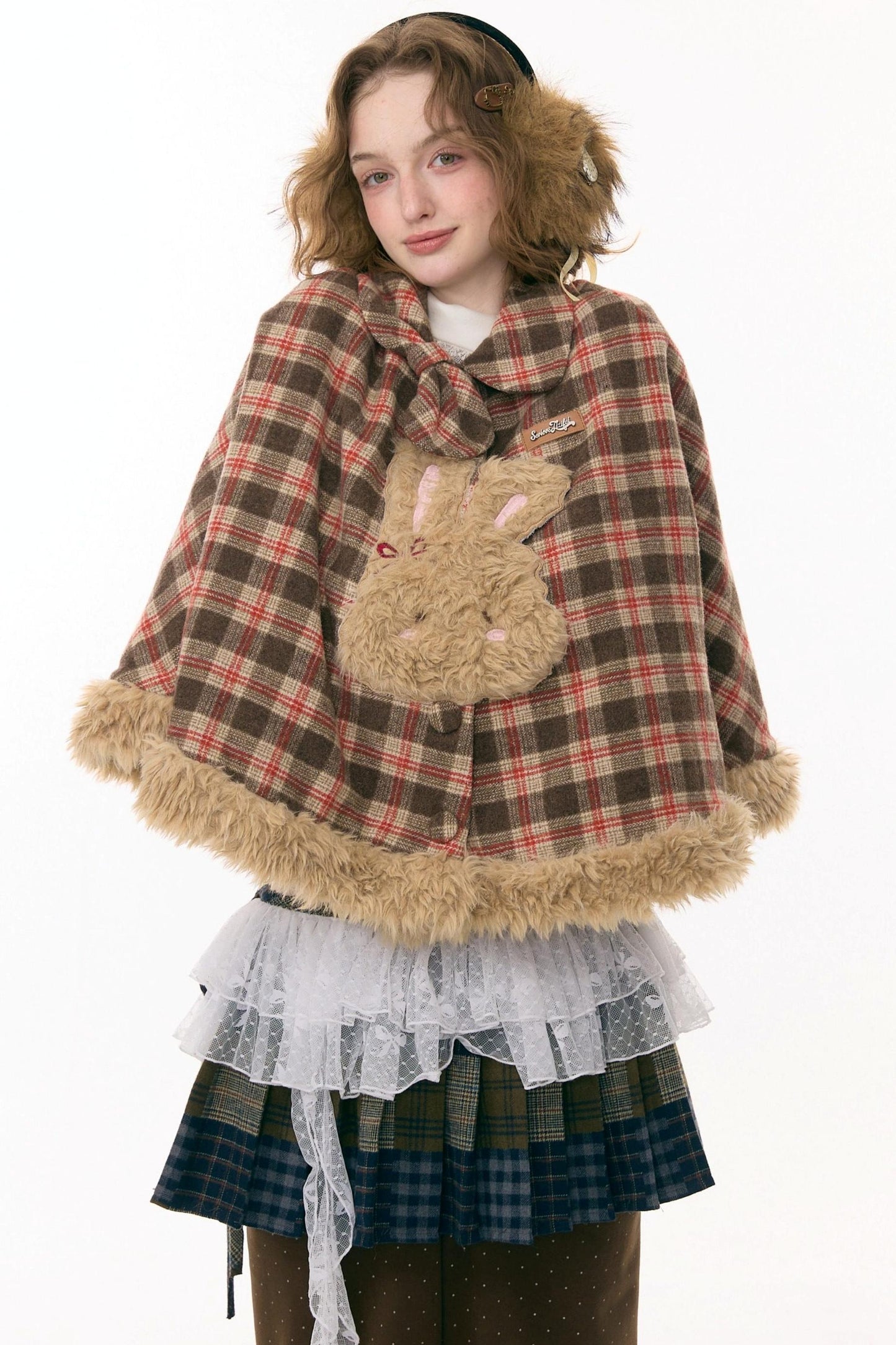 Fairy Tale Plaid Rabbit Cape Coat