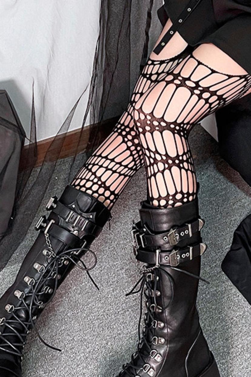 Punk-Langstiefel mit Kette und Plateausohle