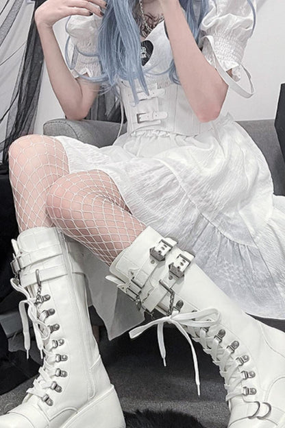 Punk-Langstiefel mit Kette und Plateausohle
