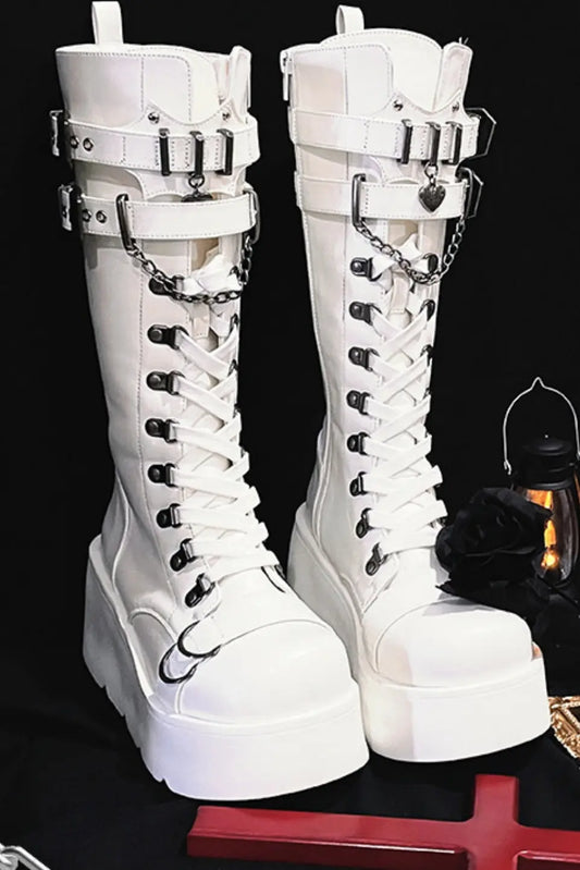 Punk-Langstiefel mit Kette und Plateausohle