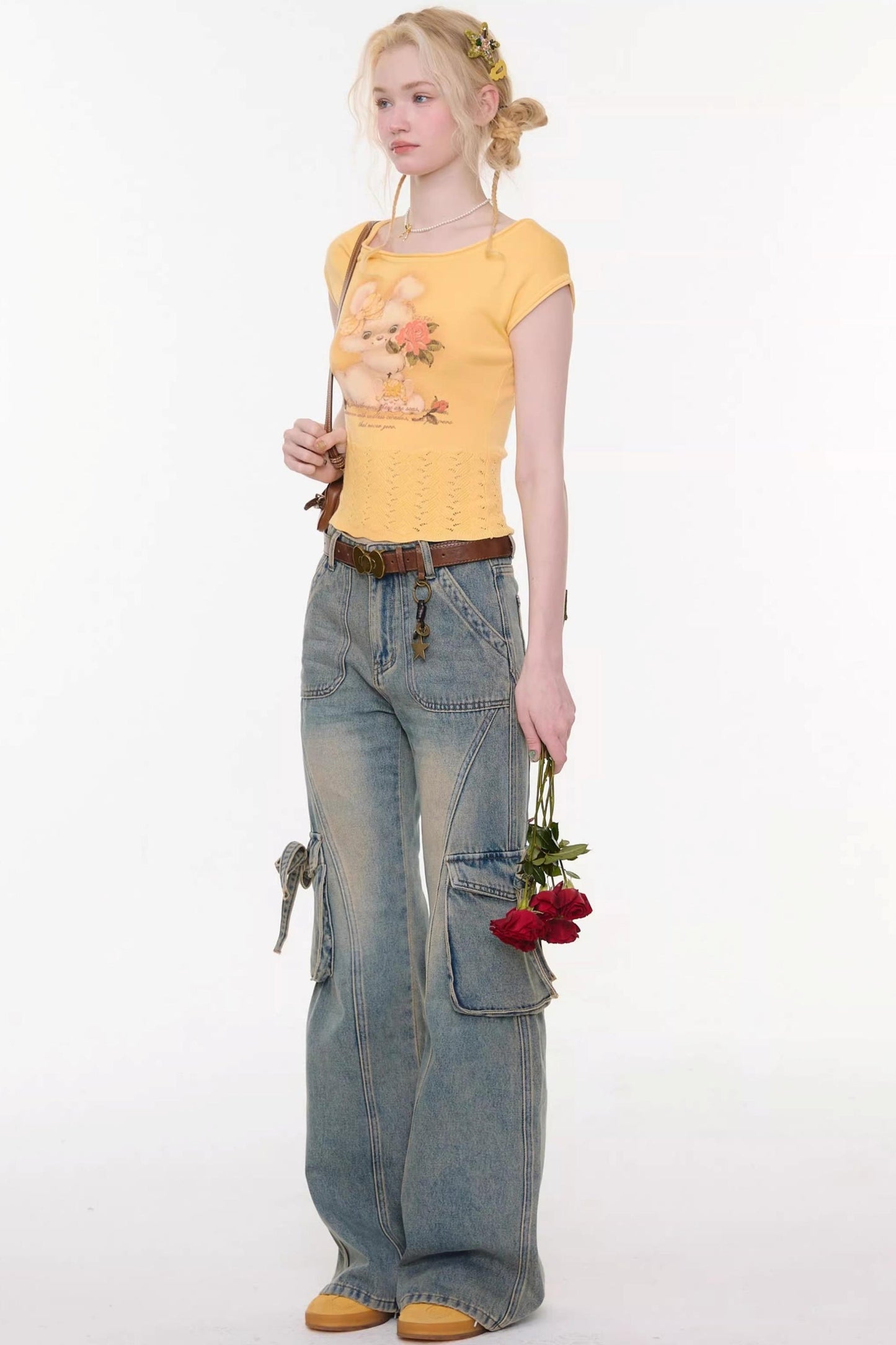 Ribbon Osh Pocket Flare Denim Pants