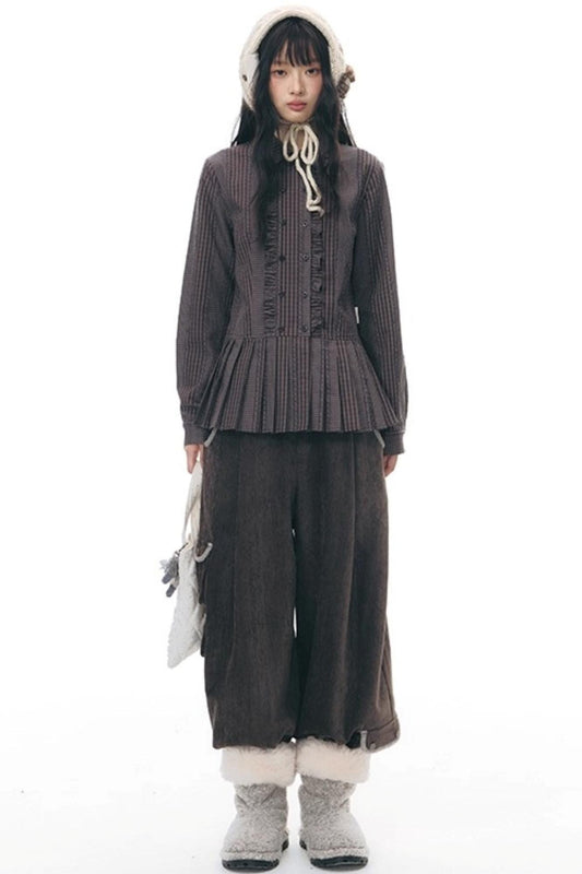 ラッフルダブルブレスタフリルトップス