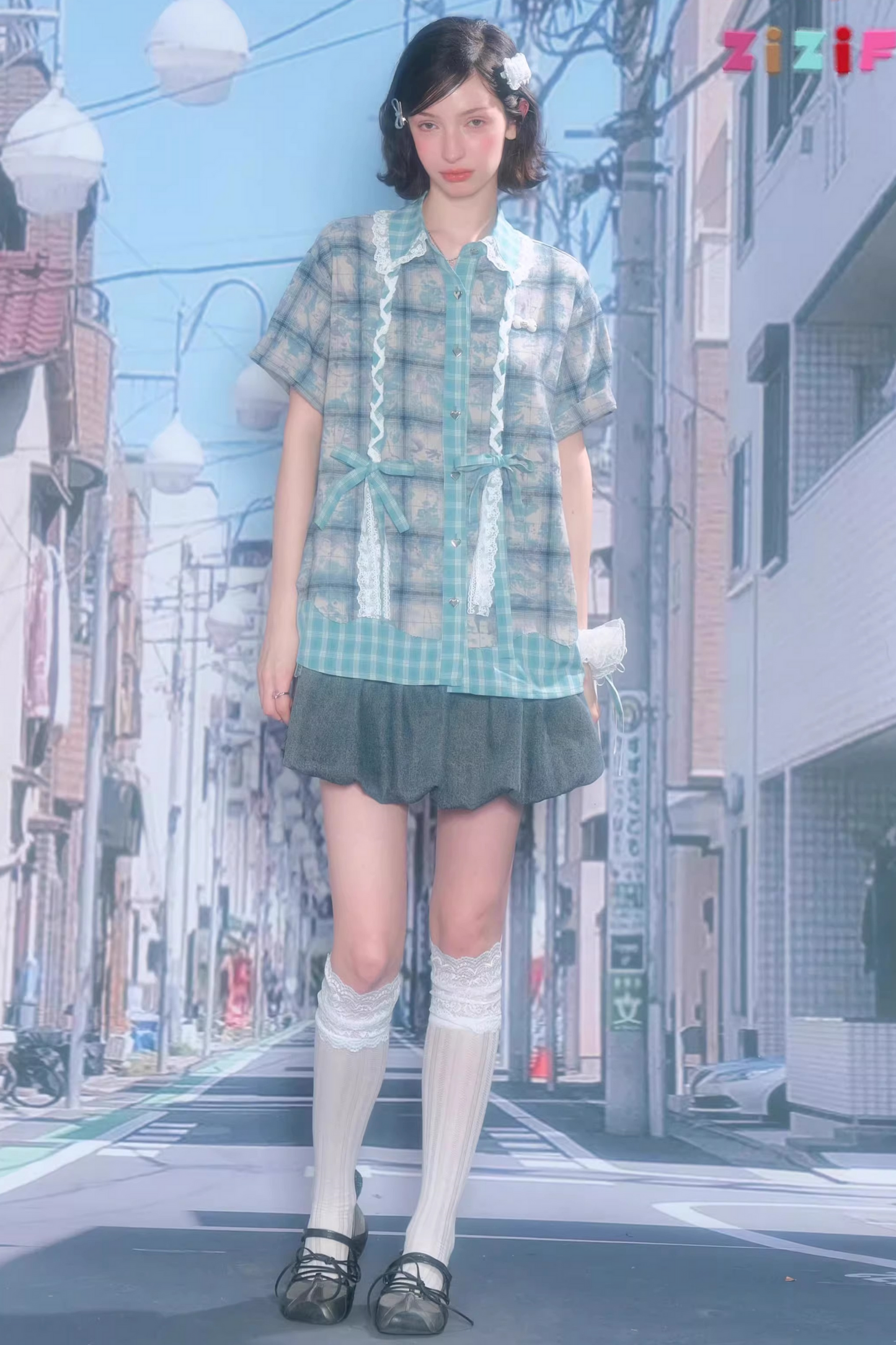 Camicia ampia a quadri Y2K