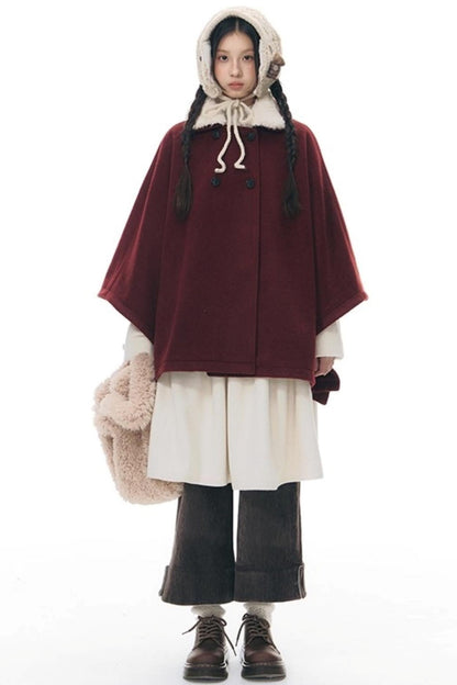 ファーカラーチェックケープコート