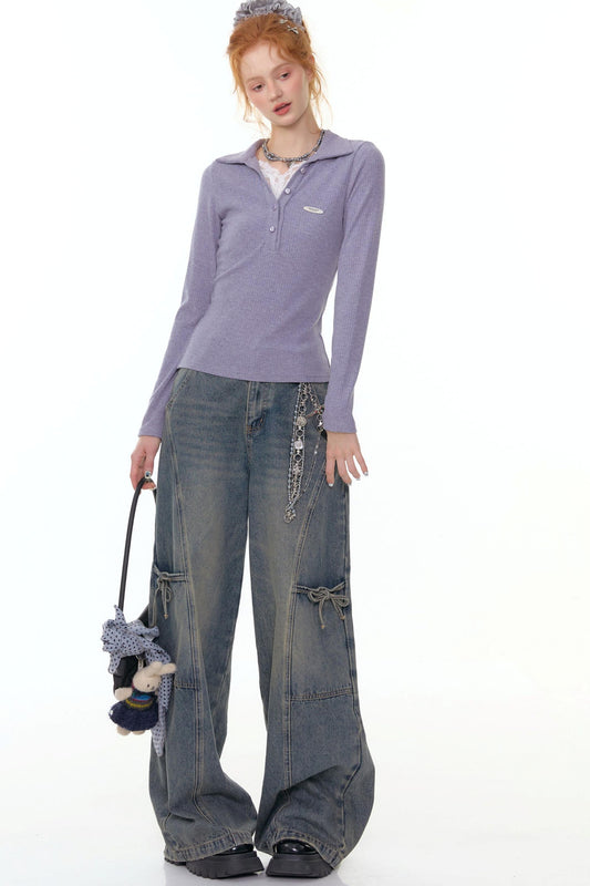 レースニットポロトップ