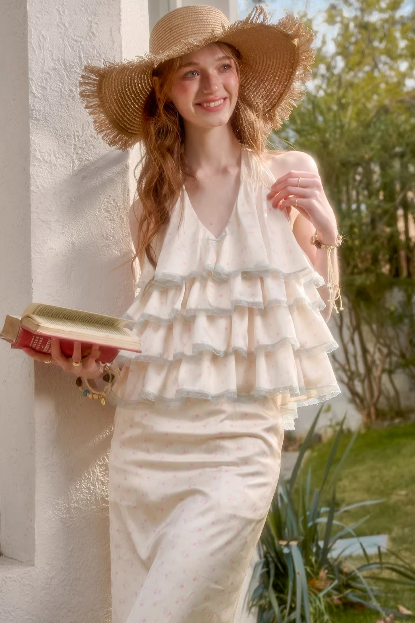 Lemon Floral Satin Lace Top + Skirt