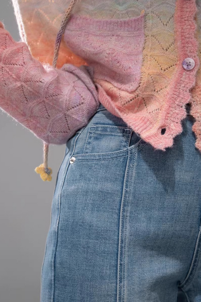 スターレイトブルーラインストーンフレアデニムパンツ