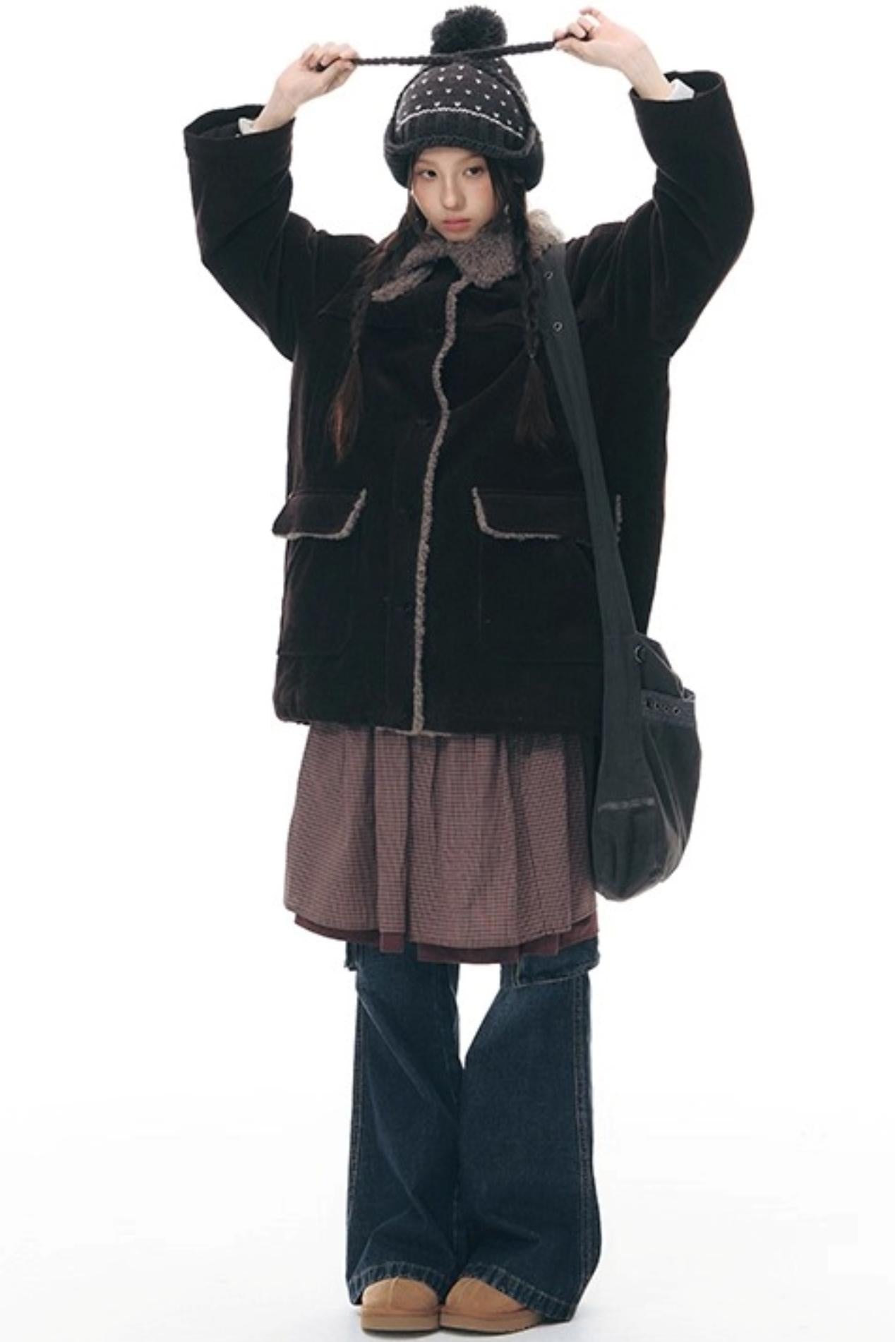 コーディロイフリースミディコート