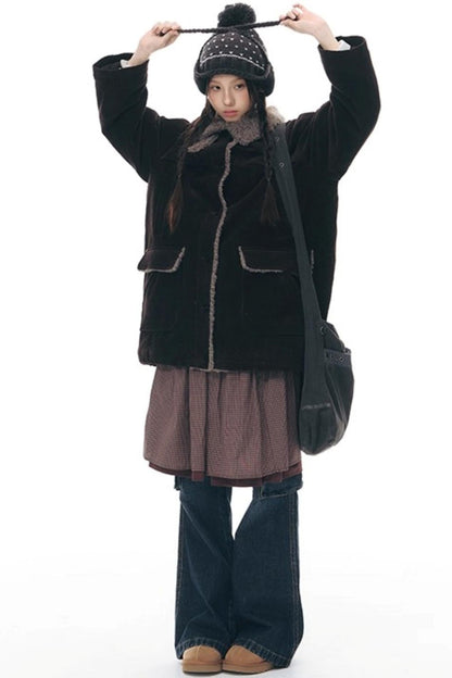 コーディロイフリースミディコート