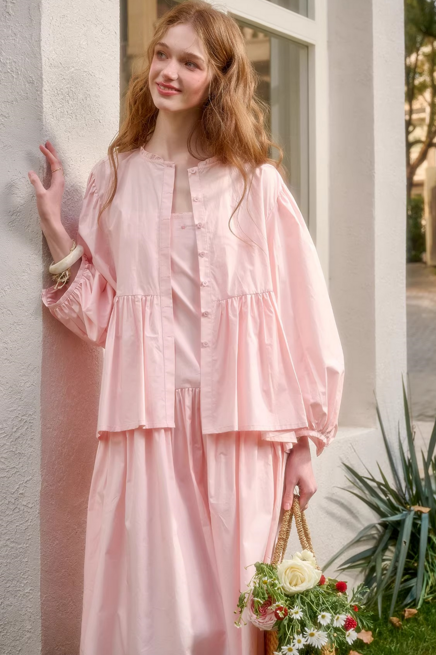 ベビーピンクスイートドレス+シャツ