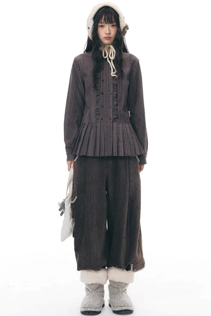 ラッフルダブルブレスタフリルトップス