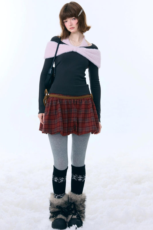 レトロプレイドドローストリングスカート