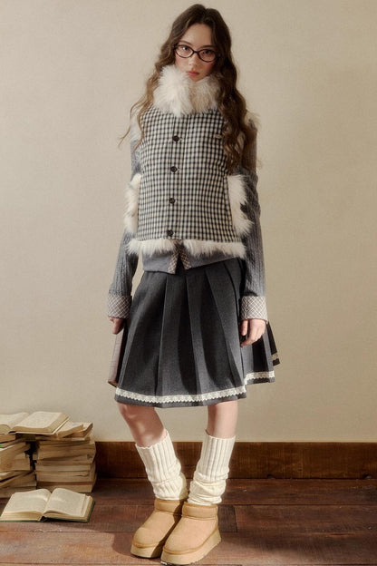 チェックドットファーリバーシブルベスト