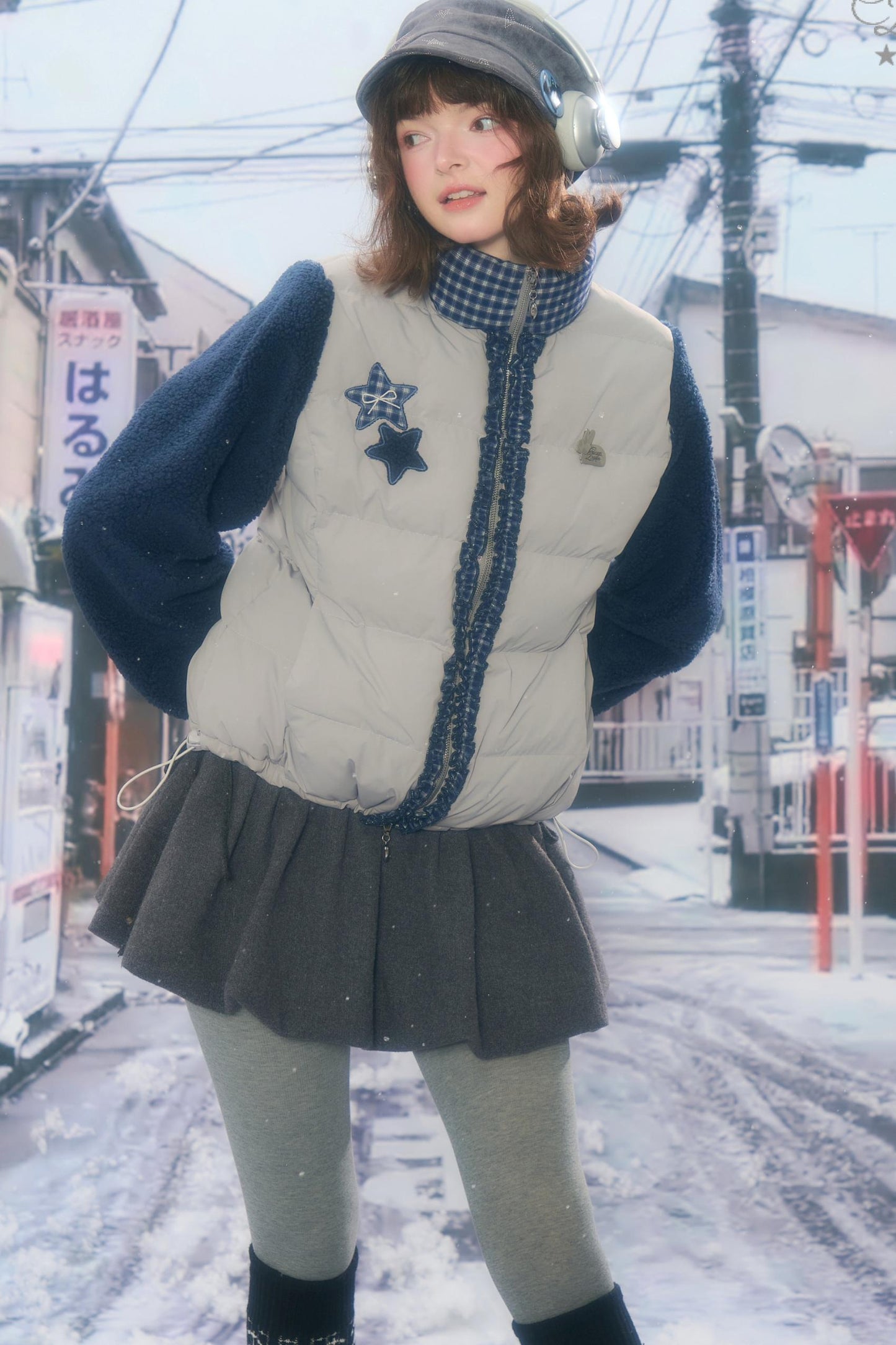 Star Print Color Block Coat