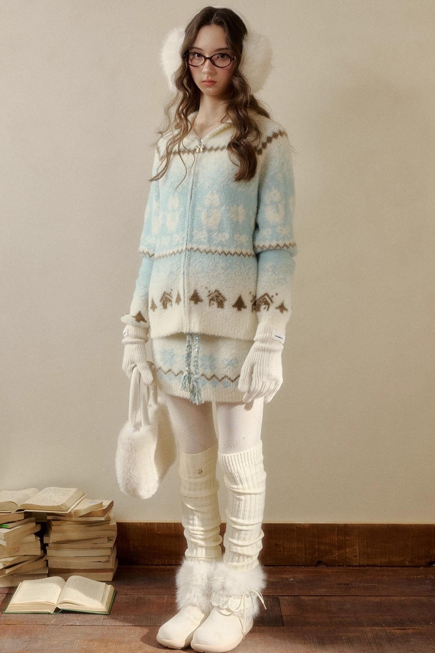 Island Fur Fair Isles Knit Top + Tight Knit Skirt