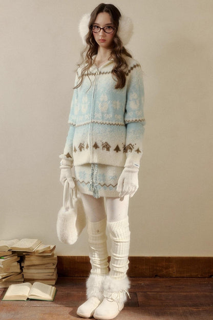 Island Fur Fair Isles Knit Top + Tight Knit Skirt