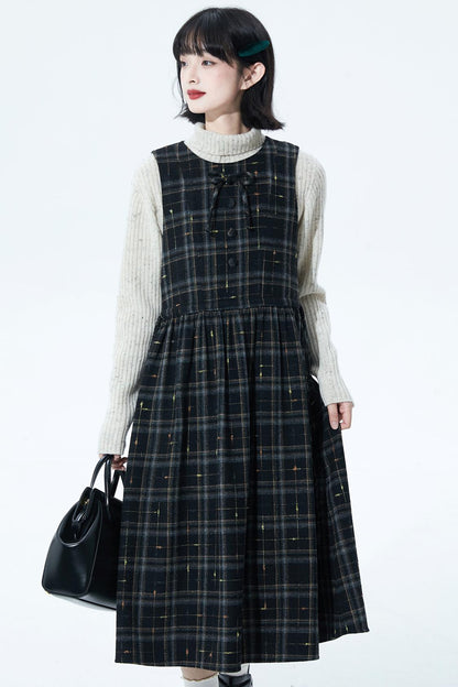 チェックパッチワークウールドレス