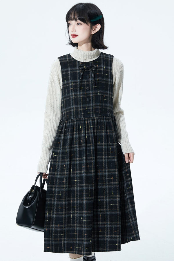 チェックパッチワークウールドレス