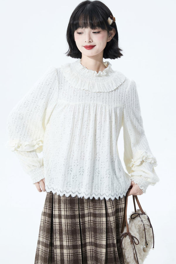 Off-White Ruffle Knit Blouse