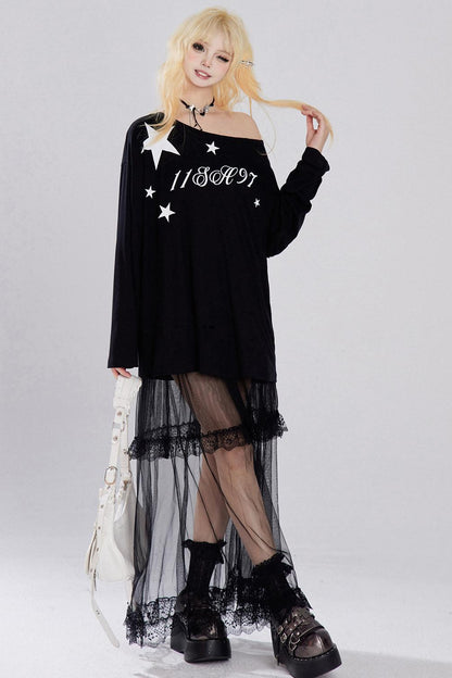 Sheer Letter Print T-Shirt