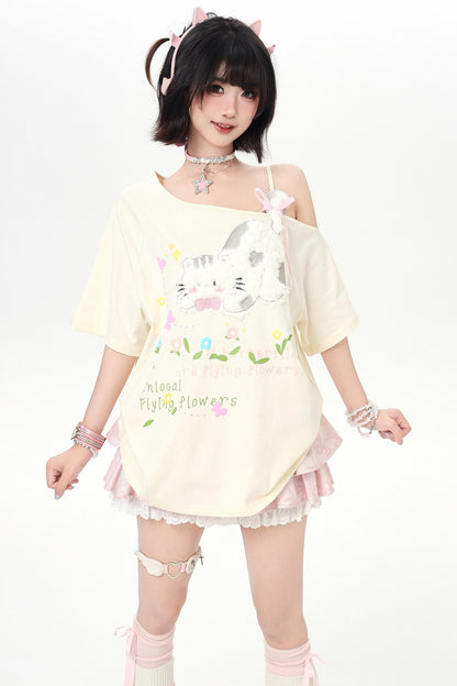 Haut à bretelles et épaules dénudées Chat Mignon