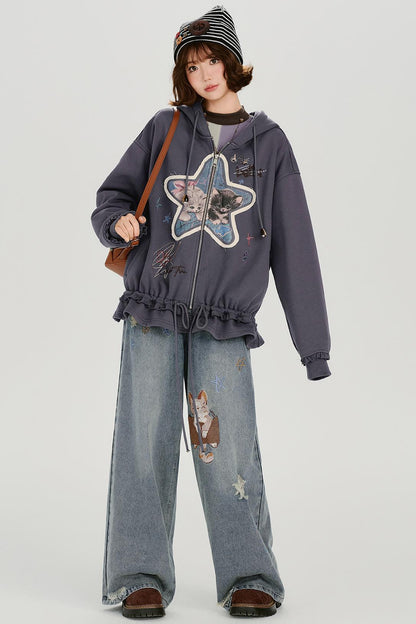 Retro Embroidery Women's Sweat Jacket