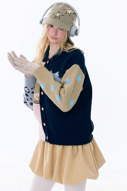 Retro color blocking cardigan