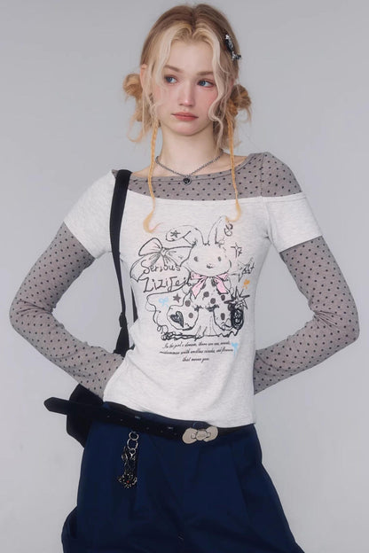 Gray Tone Rabbit Print Blouse