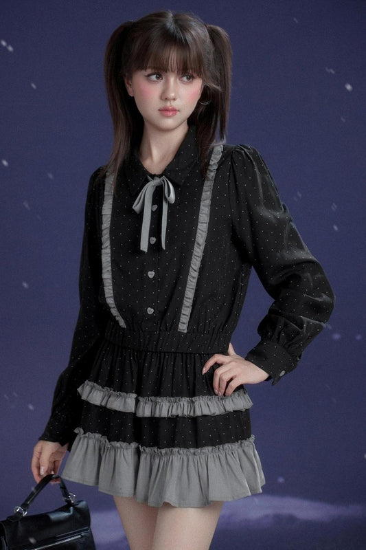 ダークグレーポルカドットドレス