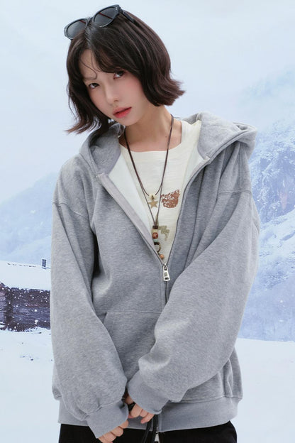 カジュアルルーズフードパーカー