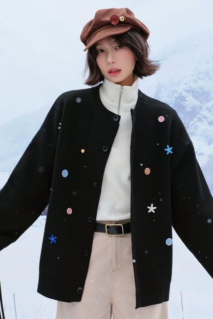 Colorful Button Knit Cardigan