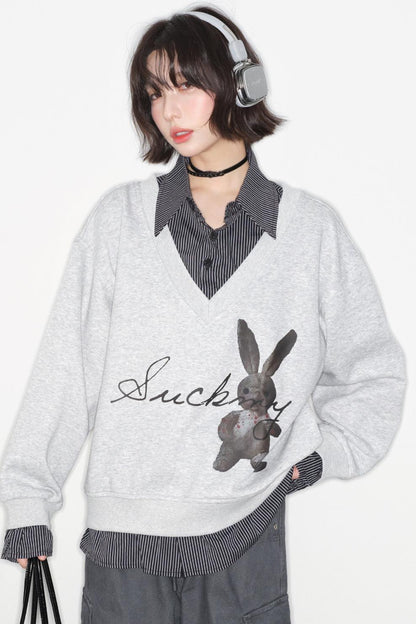 Rabbit Print Sweatshirt Top