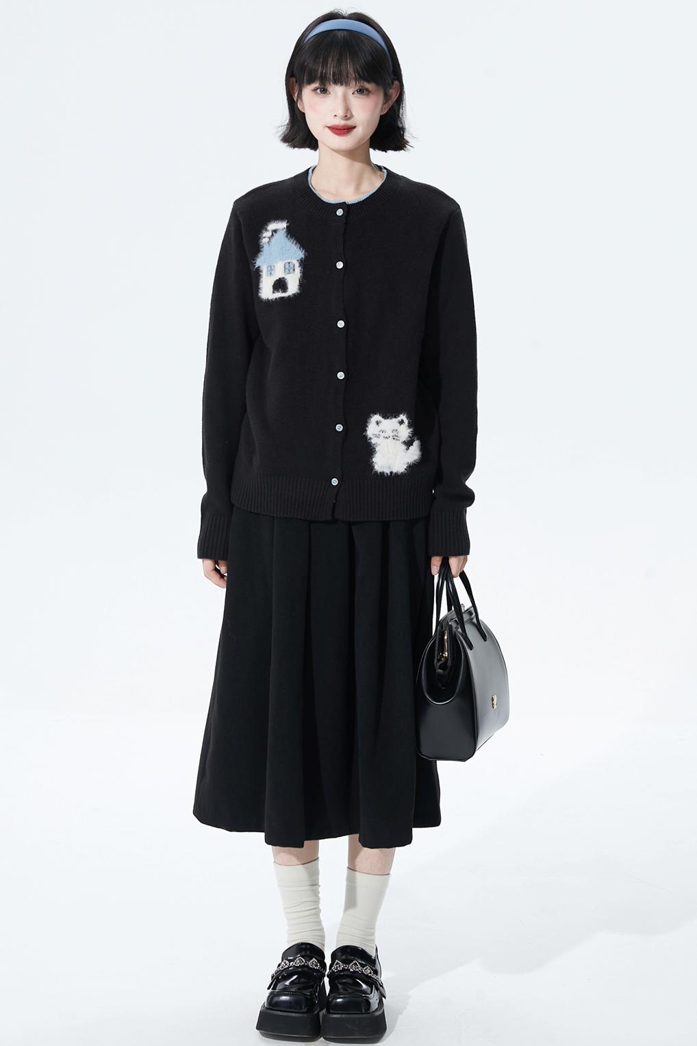 カラーブロックフロッキージャカードカーディガン