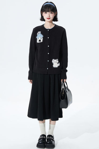 カラーブロックフロッキージャカードカーディガン