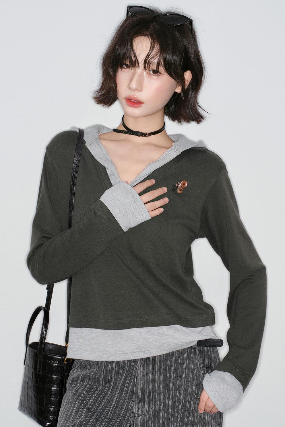 Patchwork Hooded Color Block Top