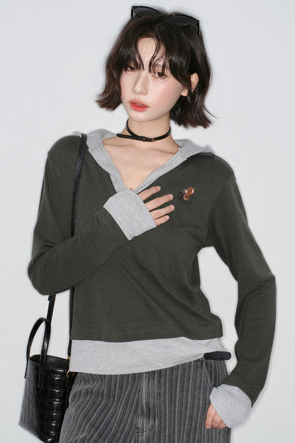 Patchwork Hooded Color Block Top