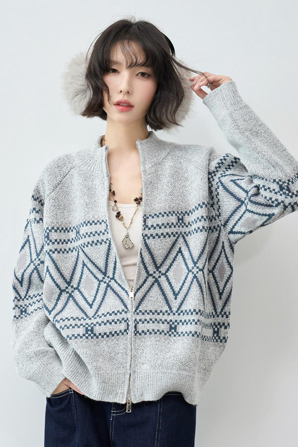 Fair Isle Argyle Knit Cardigan