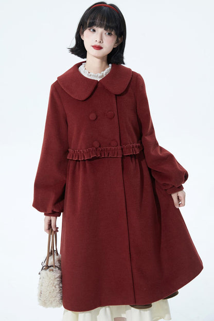 レッドラッフルウールコート