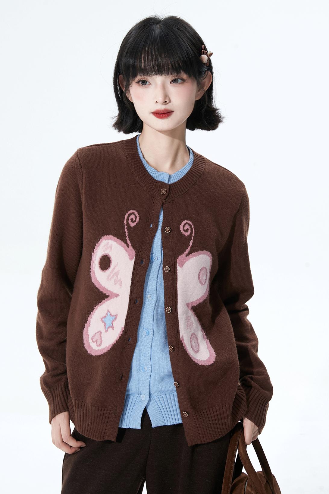 Butterfly Jacquard Knit Cardigan