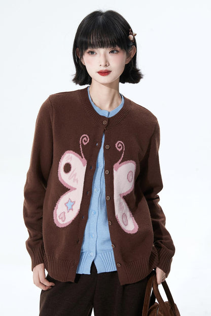 Butterfly Jacquard Knit Cardigan