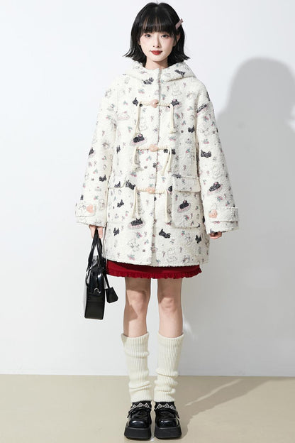 Soft milk velvet hooded coat