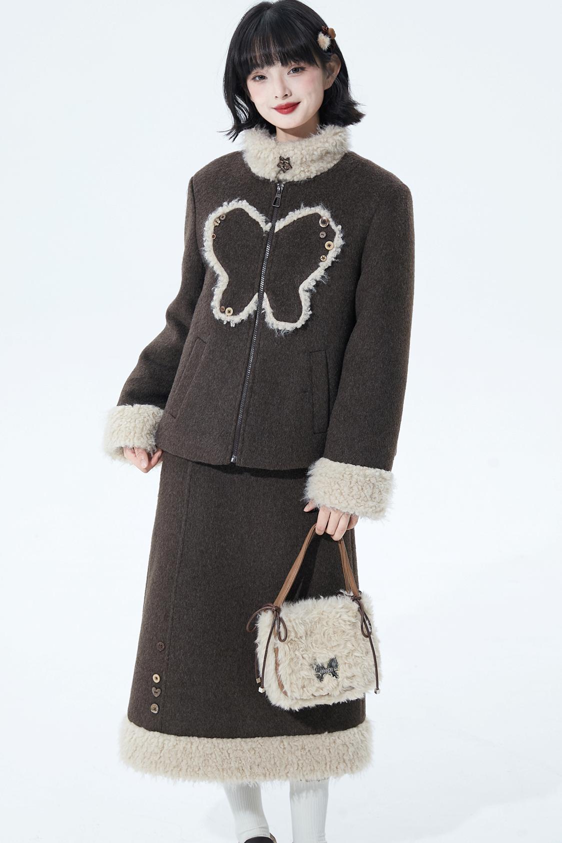 ダークブラウンファーカラーコート