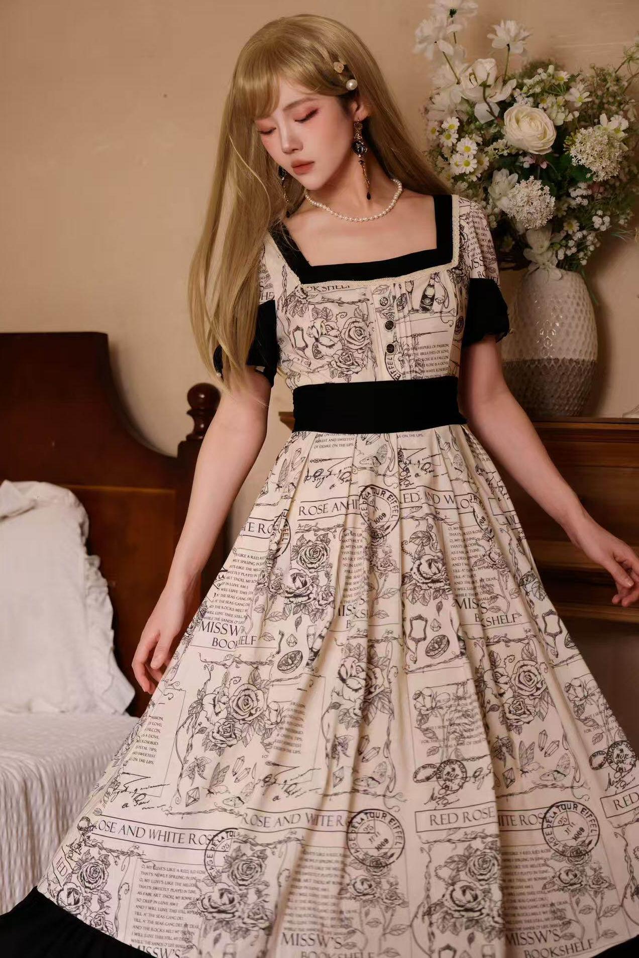 Rose Print Classical Dress
