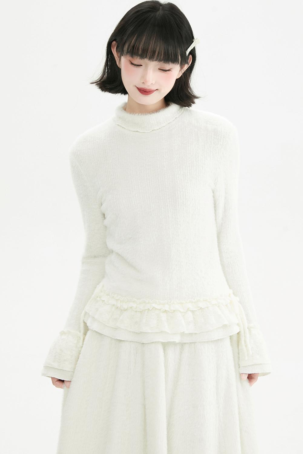 ミルキーホワイトレースニットトップ