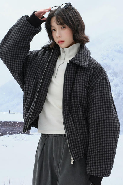plaid lapel cotton jacket