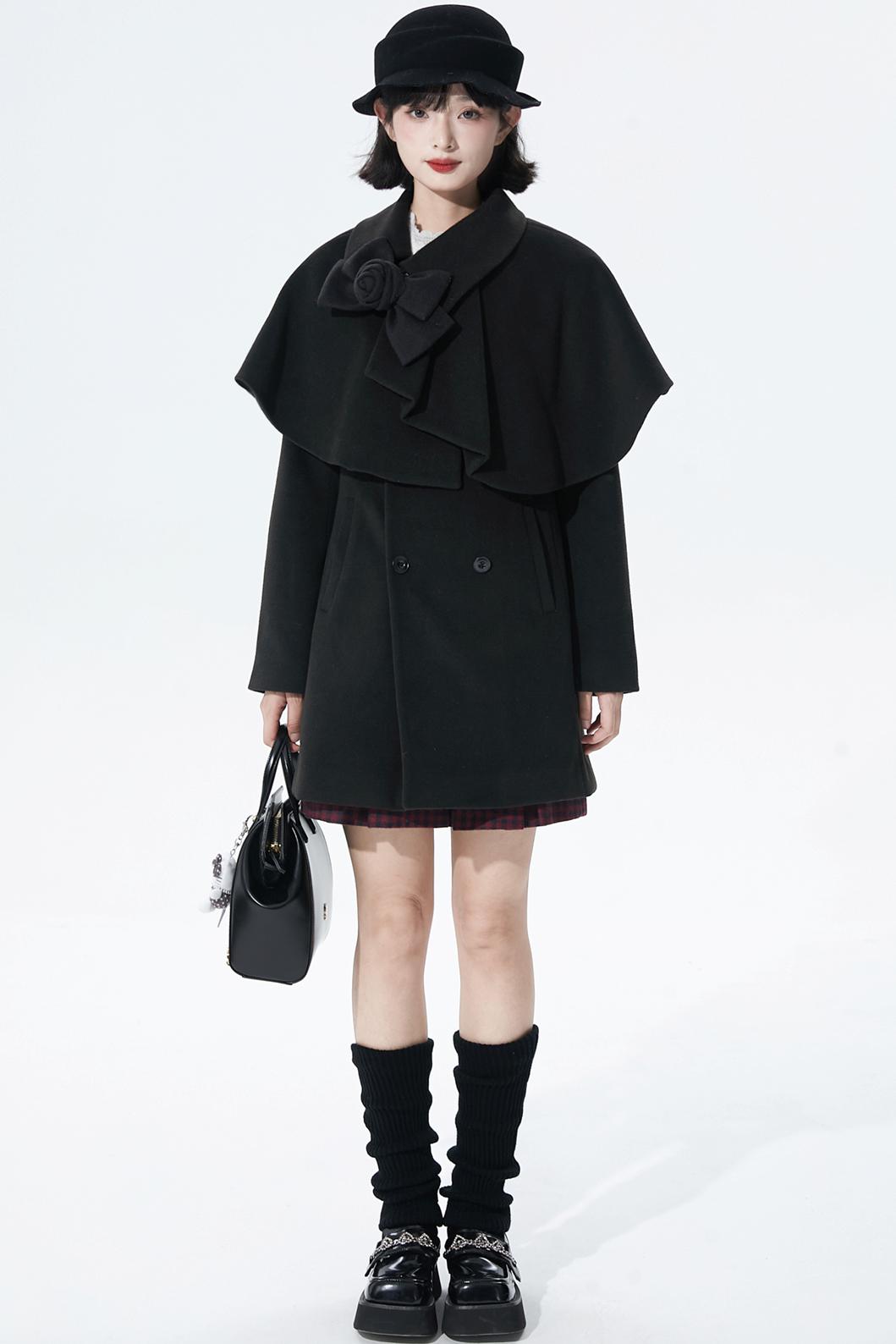 Wool-blend asymmetrical cape coat