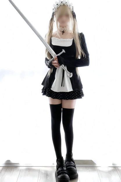 French Color Blocking A-Line Top + Skirt + Arm Sleeves