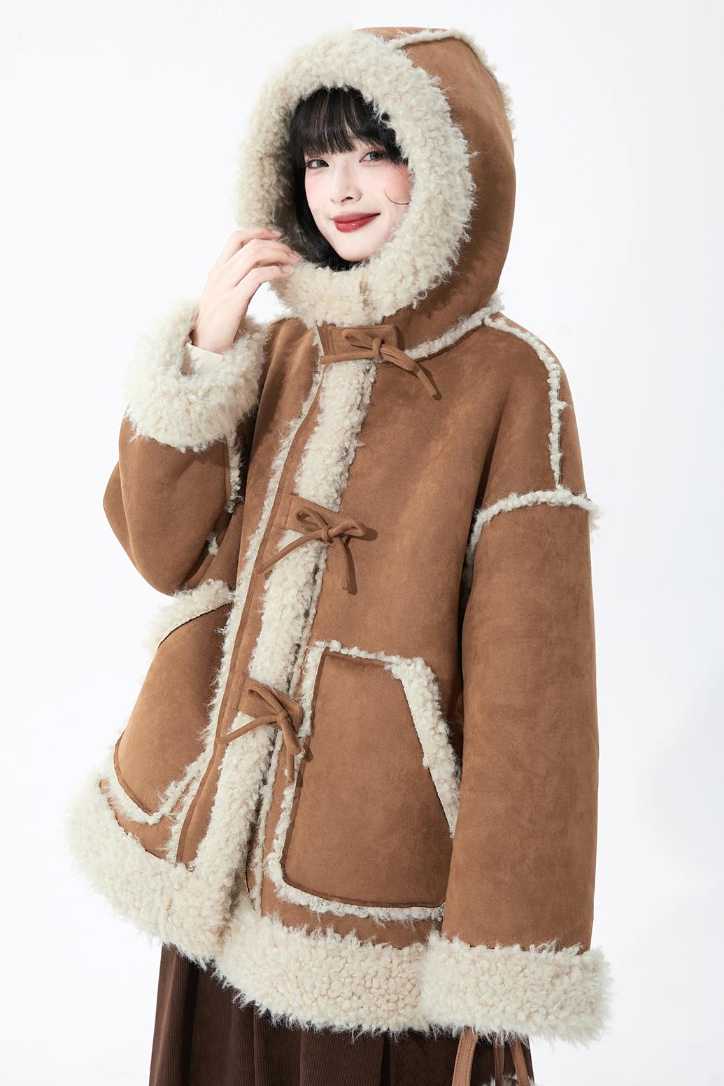 Suede Fur Hooded Coat