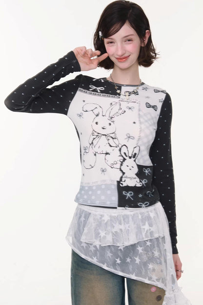 Rabbit Print Contrast Blouse