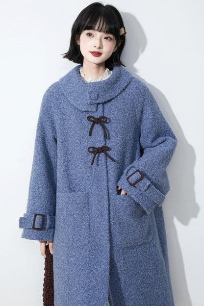 ヘイズブルーボウノットウールコート